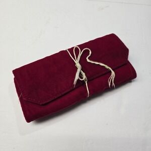 Vintage 80s Rolfs Red Velvet Leather? Womens Travel Jewelry Case Roll Up Folding